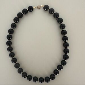 Anthropologie Vintage Round Beaded Short Necklace Black and Gold 17"l